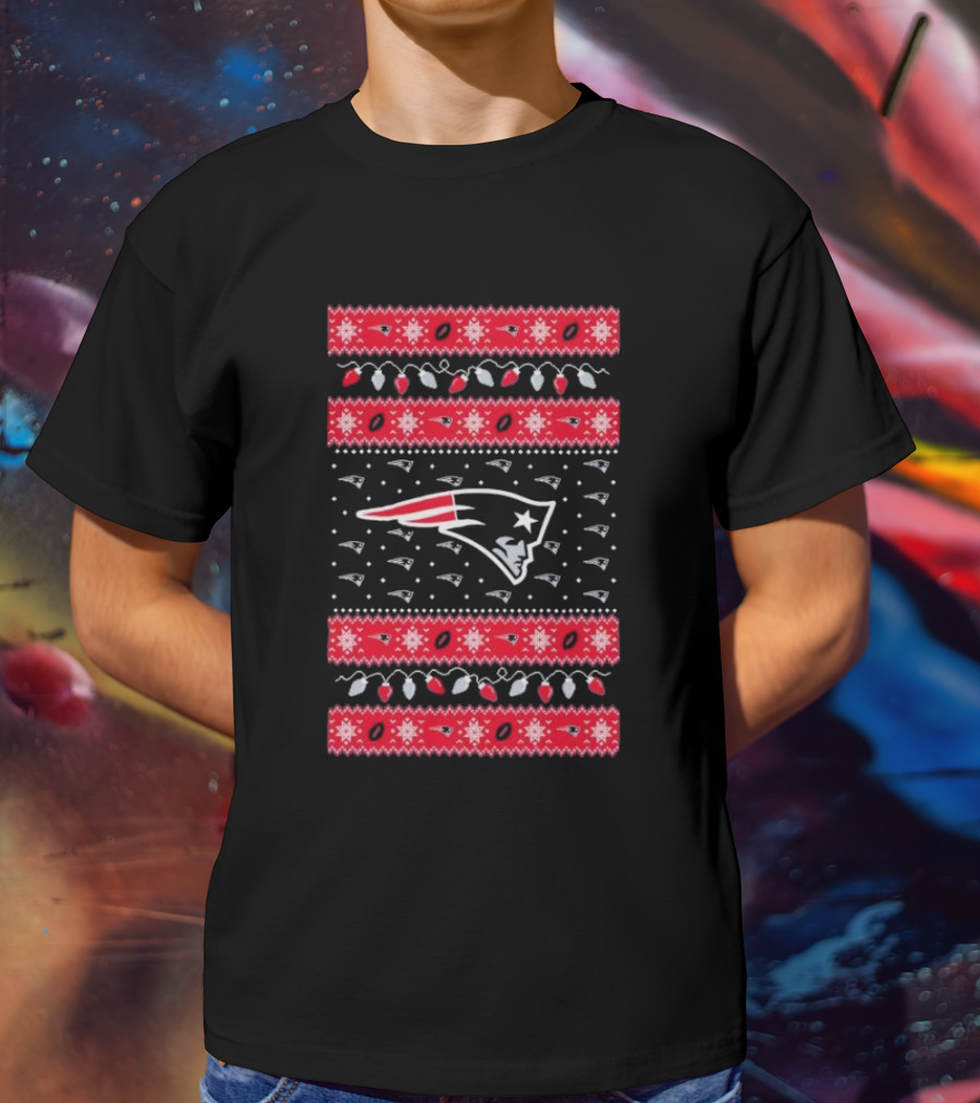 New England Patriots Christmas Holiday Lights T-Shirt