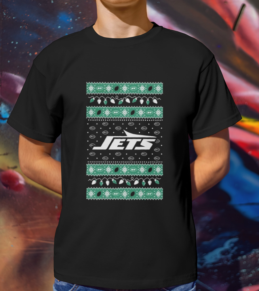 New York Jets Christmas Lights Holiday T-Shirt