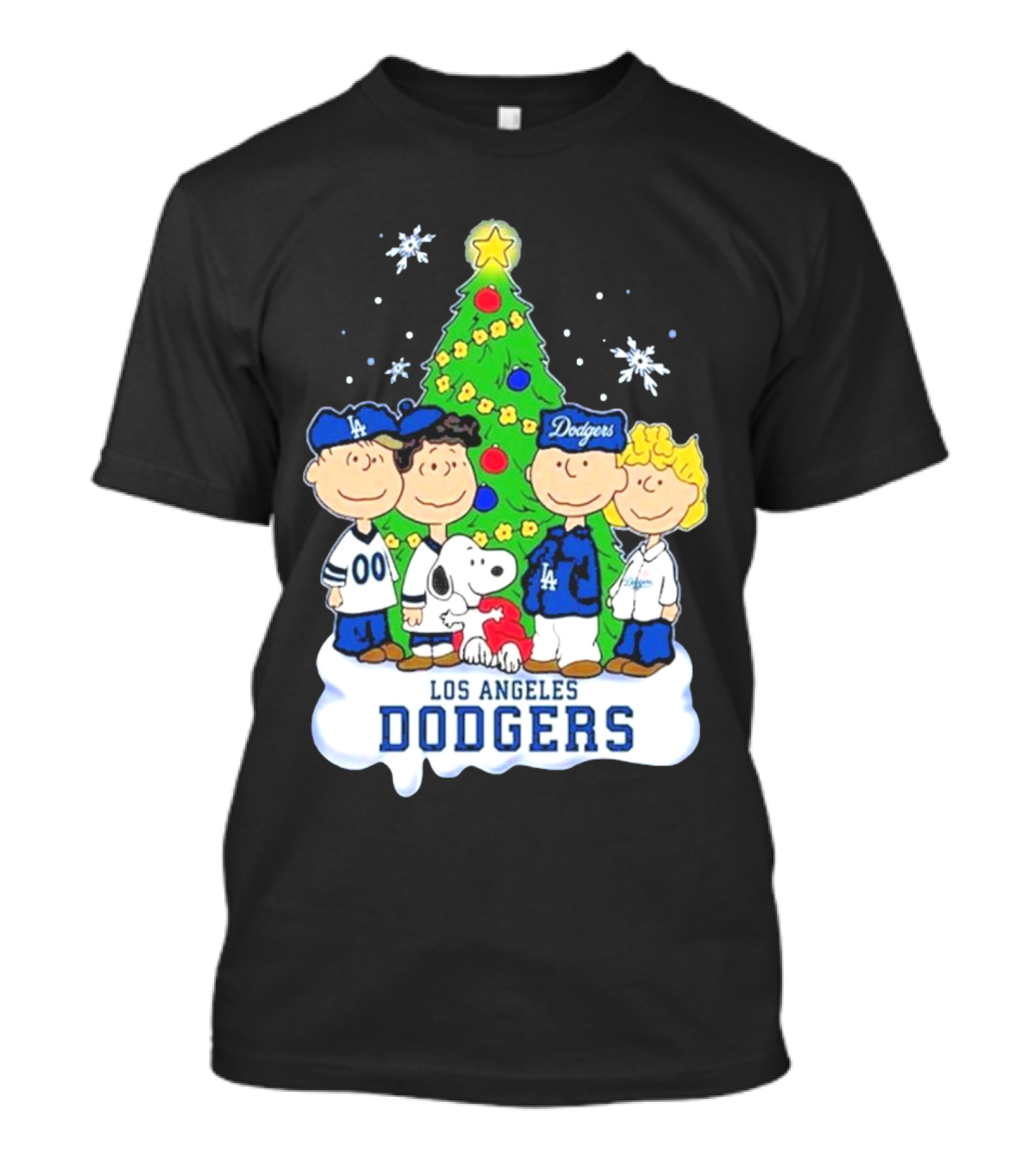 Los Angeles Dodgers Christmas With Snoopy And Peanuts Characters T-Shirt