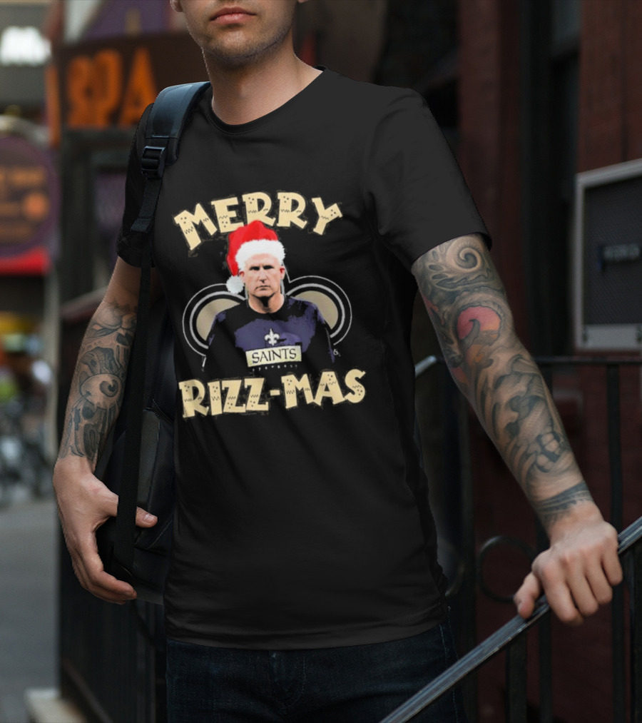 New Orleans Saints Merry Rizz-Mas Santa Hat Coach T-Shirt