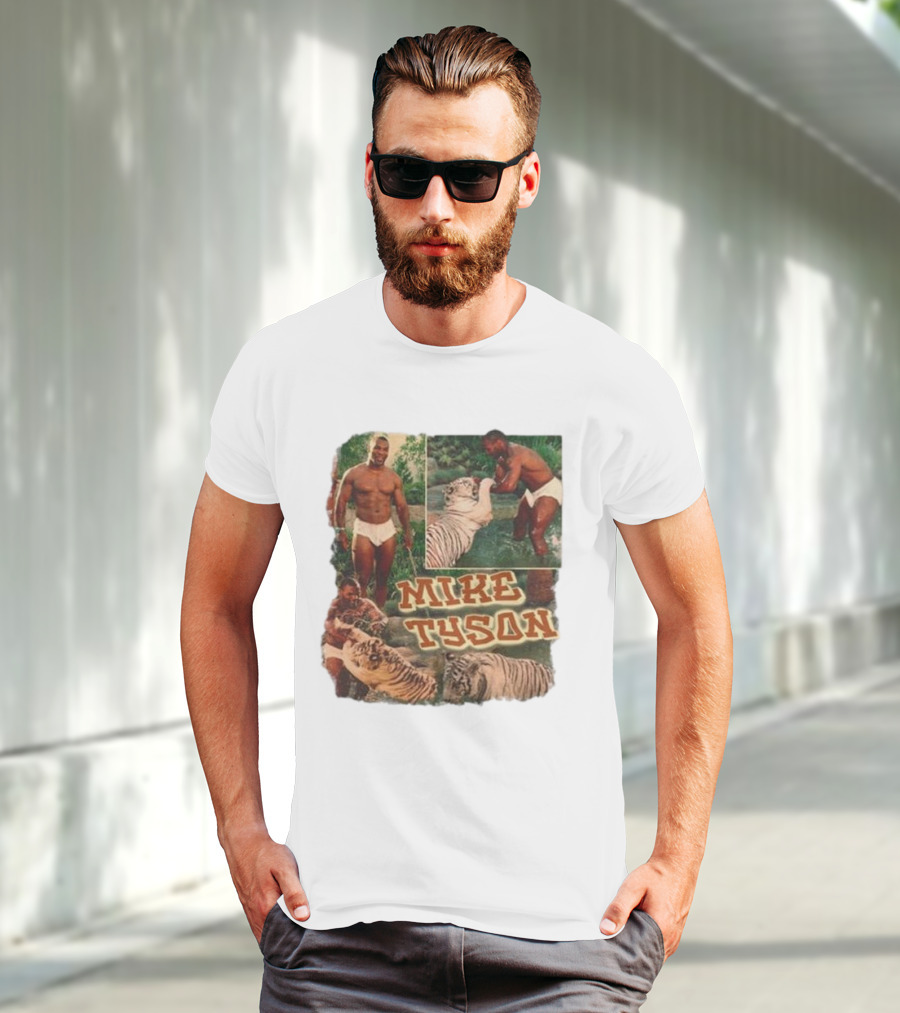 Mike Tyson With Tigers Vintage 90s Style Collage T-Shirt