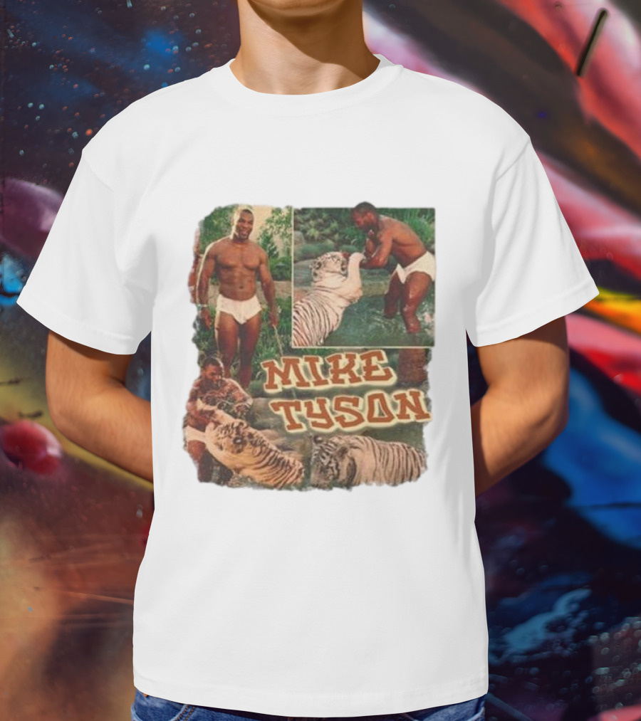 Mike Tyson With Tigers Vintage 90s Style Collage T-Shirt
