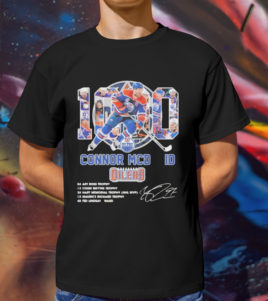 Connor McDavid 1000 Edmonton Oilers NHL Achievements Signature Collection T-Shirt