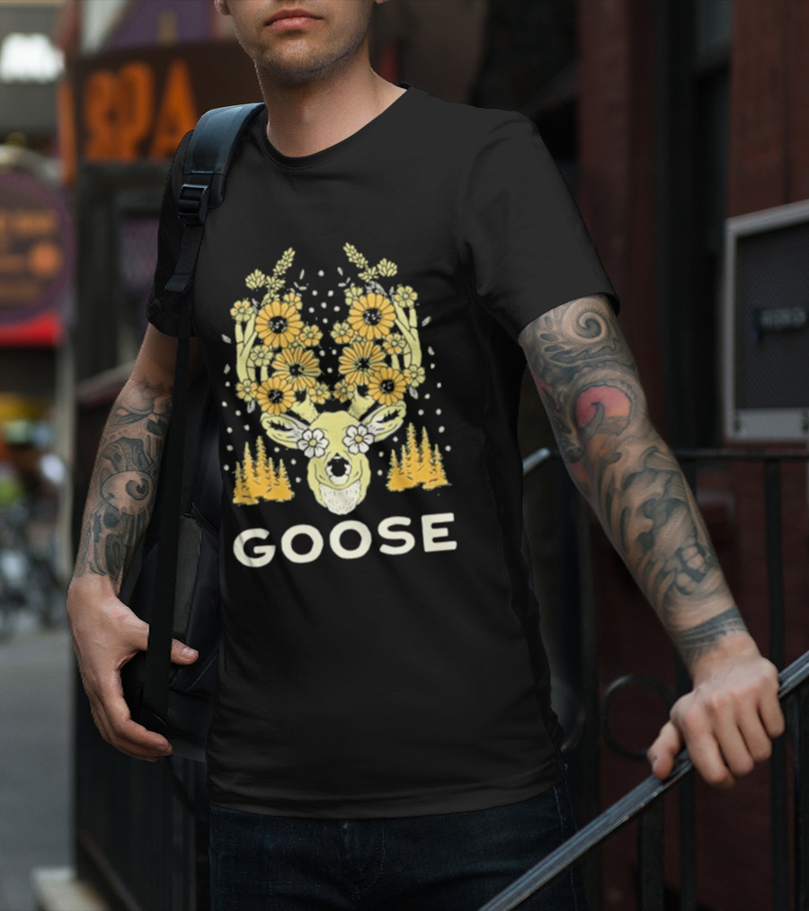 Goose Yellow Floral Antlers With Forest Elements T-Shirt