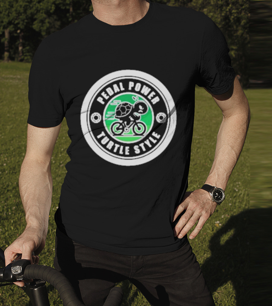 Pedal Power Turtle Style Bike Riding Speed Badge T-Shirt