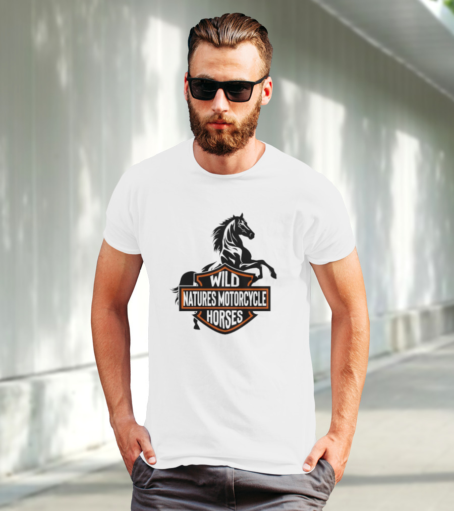 Wild Natures Motorcycle Horses Hang Over Gang Iconic Wild Horse Badge Motif T-Shirt