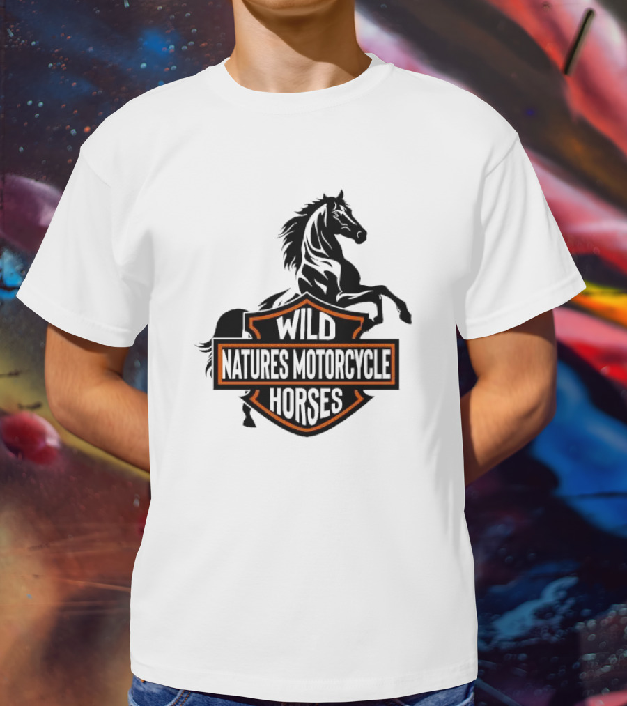 Wild Natures Motorcycle Horses Hang Over Gang Iconic Wild Horse Badge Motif T-Shirt