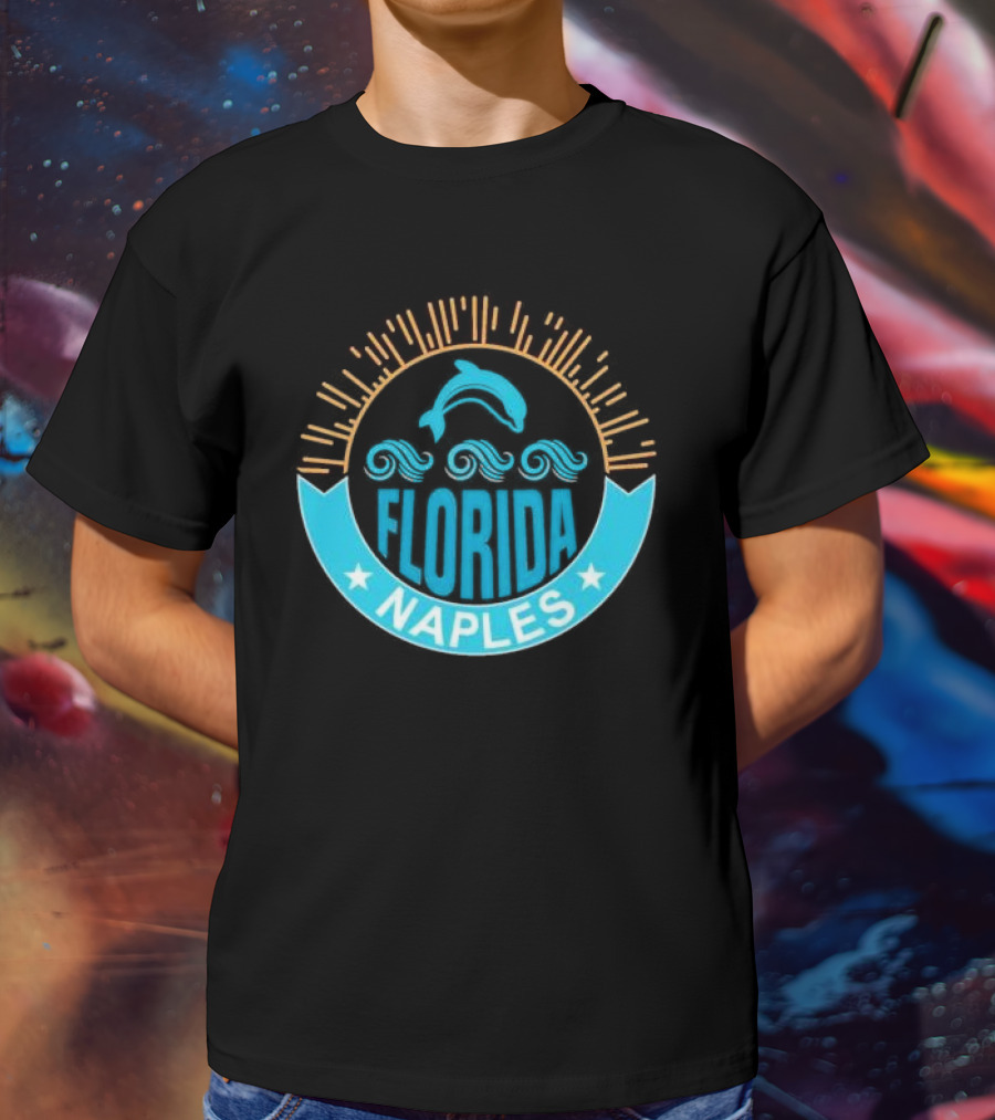 Naples Florida Dolphin Waves Sunburst Stars T-Shirt