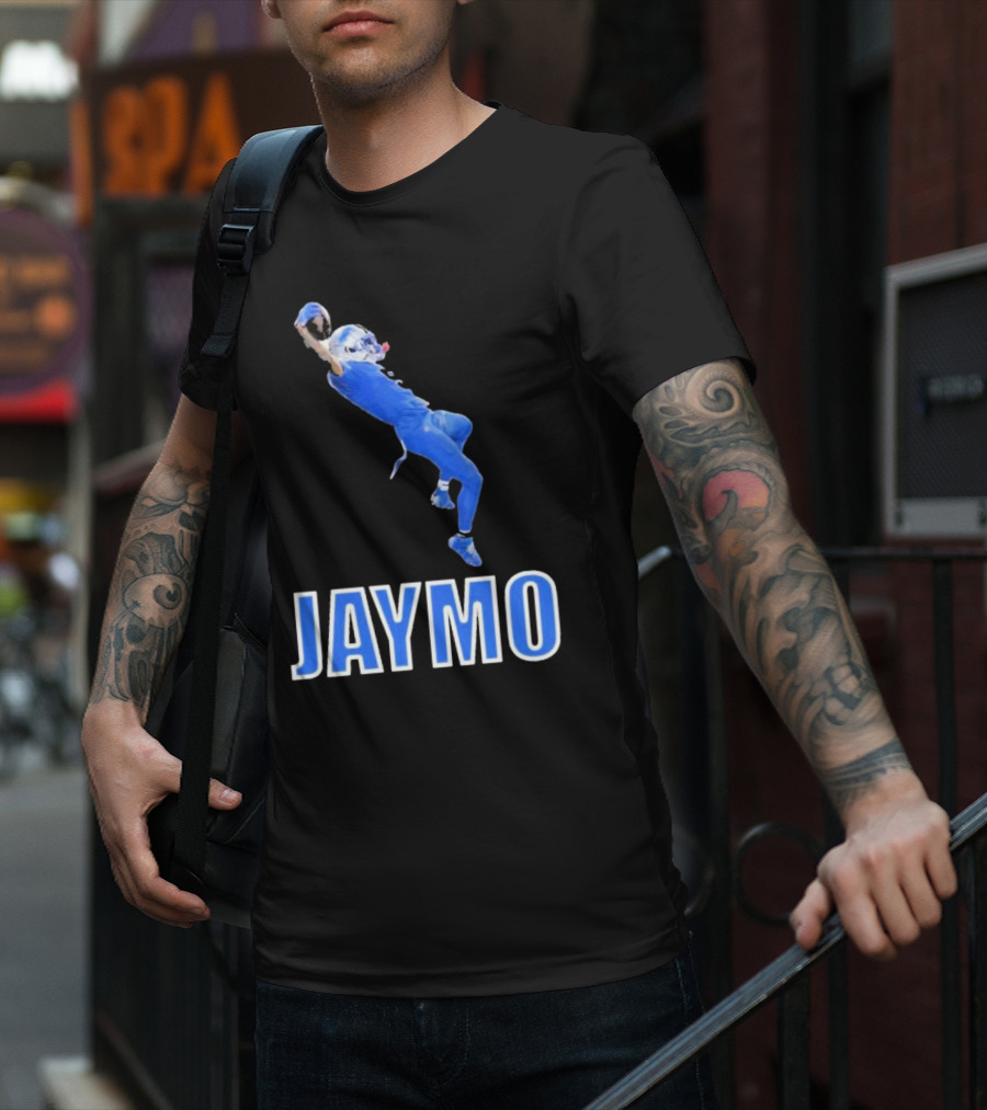Jaymo Football Catch Jump Athlete Sports Blue Uniform T-Shirt