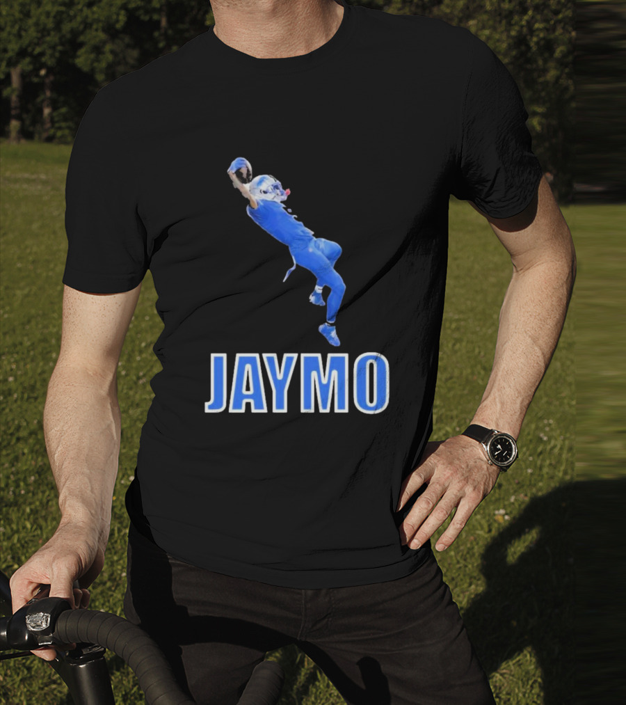 Jaymo Football Catch Jump Athlete Sports Blue Uniform T-Shirt