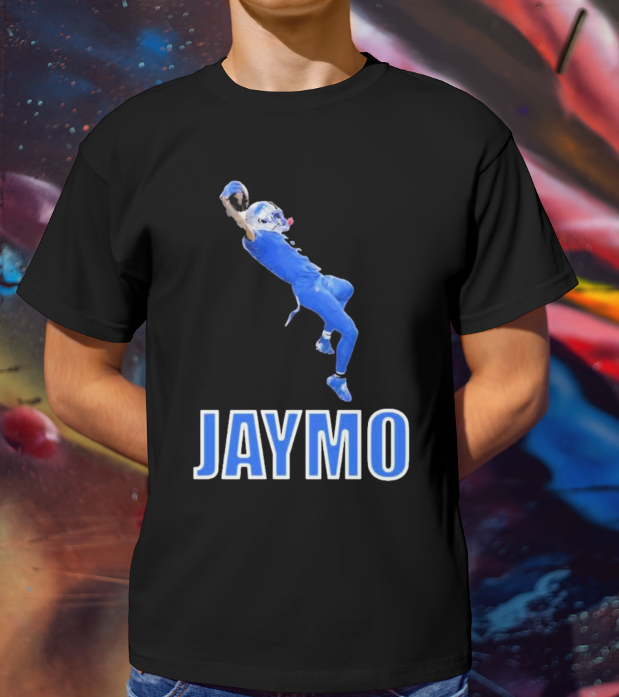 Jaymo Football Catch Jump Athlete Sports Blue Uniform T-Shirt