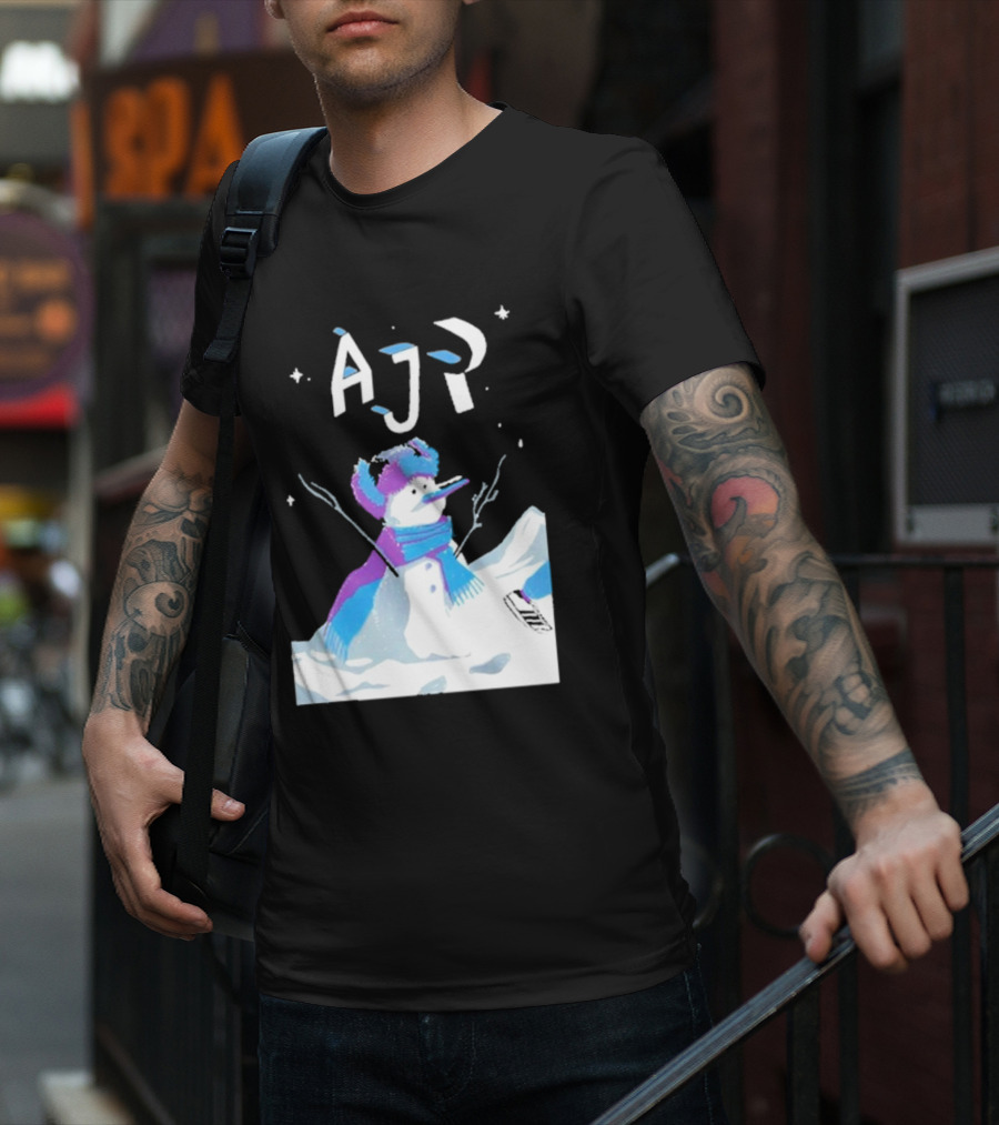 AJR Snowman With Scarf And Hat In Winter Scene T-Shirt