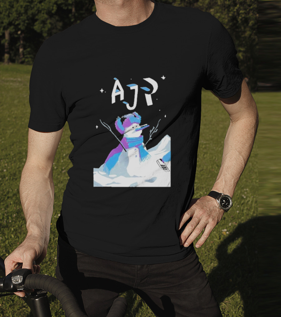 AJR Snowman With Scarf And Hat In Winter Scene T-Shirt