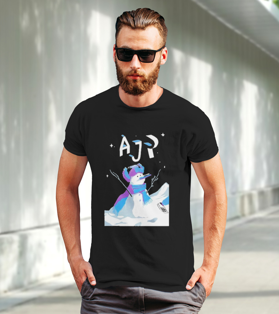 AJR Snowman With Scarf And Hat In Winter Scene T-Shirt
