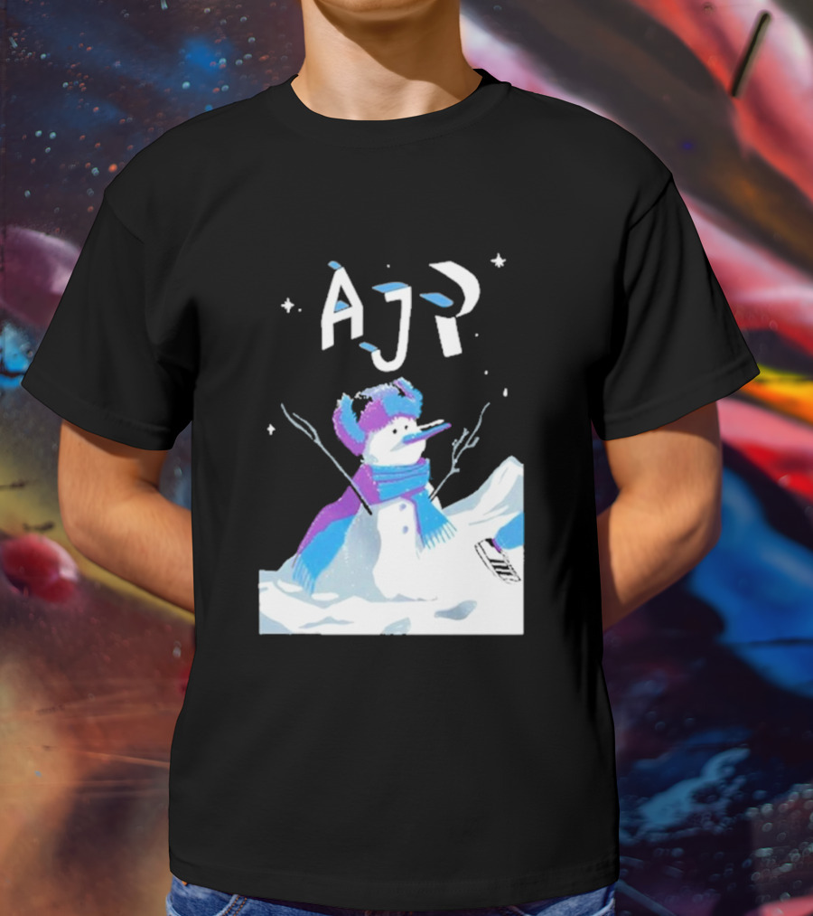AJR Snowman With Scarf And Hat In Winter Scene T-Shirt