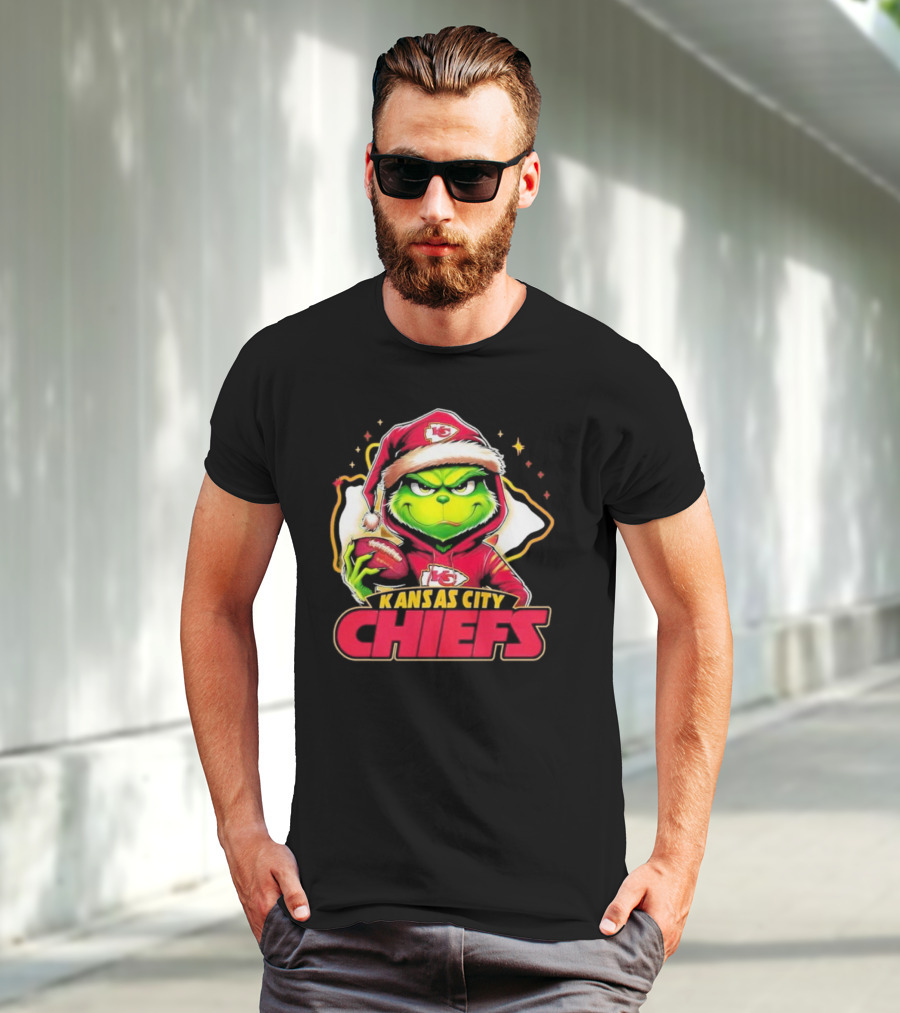 Kansas City Chiefs Grinch Santa Football T-Shirt