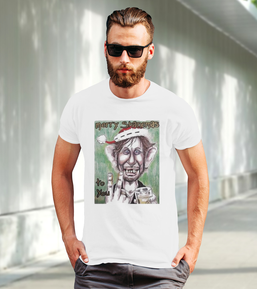 Merry Shanemas To You Shane MacGowan Christmas Card Drawing T-Shirt