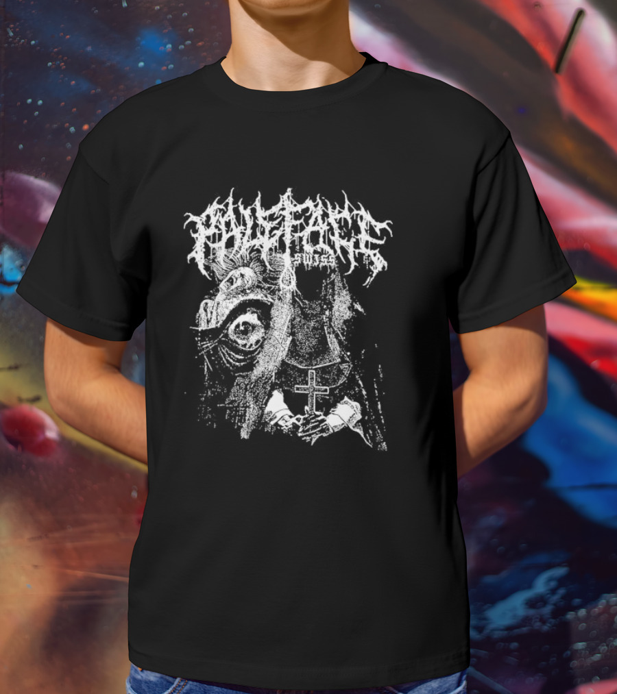 Paleface Swiss Orphan Monochrome Cross And Veiled Figure With Distorted Face T-Shirt