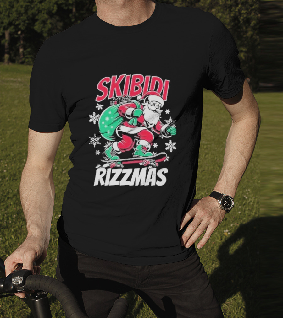 Skibidi Rizzmas Santa Claus Skateboarding Christmas T-Shirt