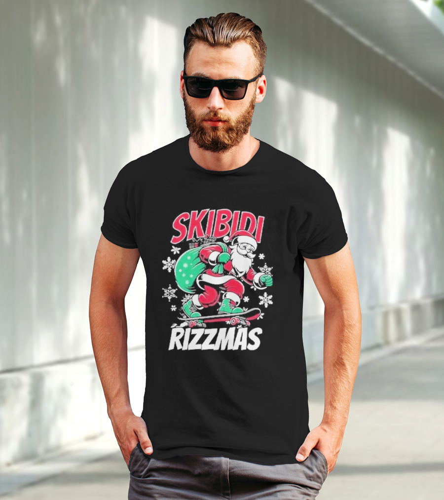 Skibidi Rizzmas Santa Claus Skateboarding Christmas T-Shirt
