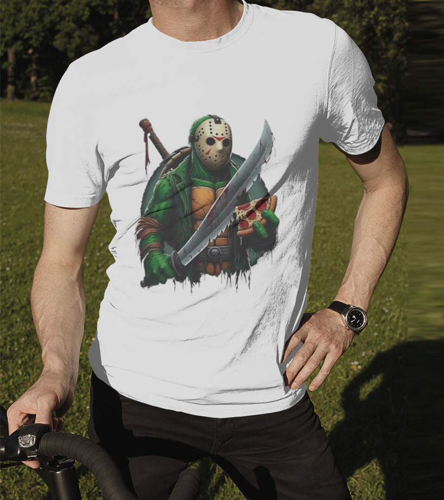 Jason Voorhees Ninja Turtle Pizza Swordsman Crossover T-Shirt