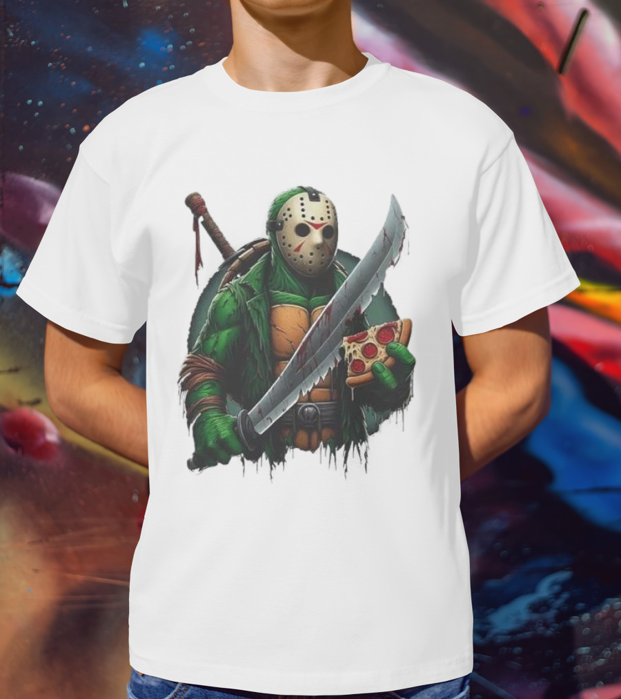 Jason Voorhees Ninja Turtle Pizza Swordsman Crossover T-Shirt