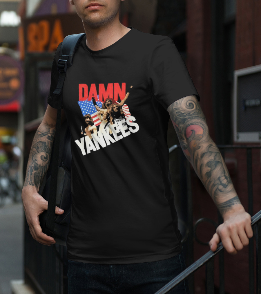 Damn Yankees Band With American Flag Background T-Shirt