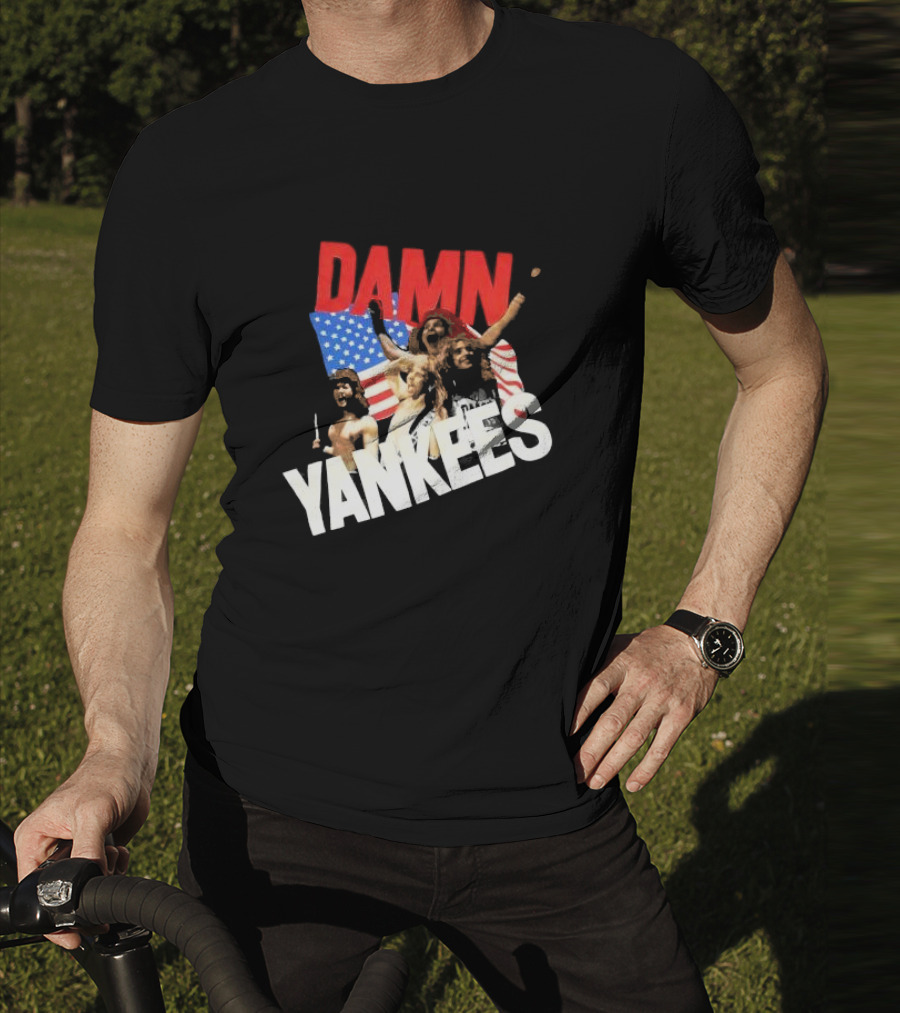Damn Yankees Band With American Flag Background T-Shirt