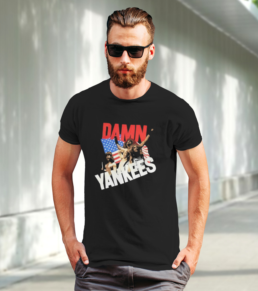 Damn Yankees Band With American Flag Background T-Shirt
