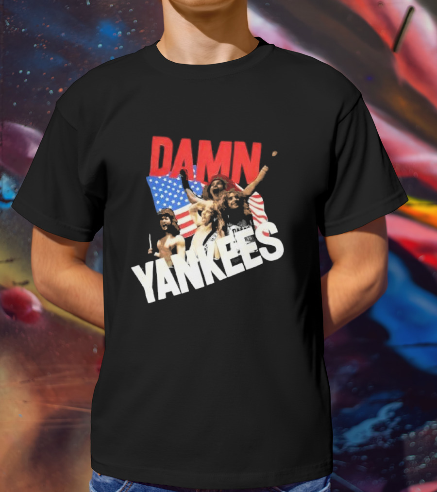 Damn Yankees Band With American Flag Background T-Shirt