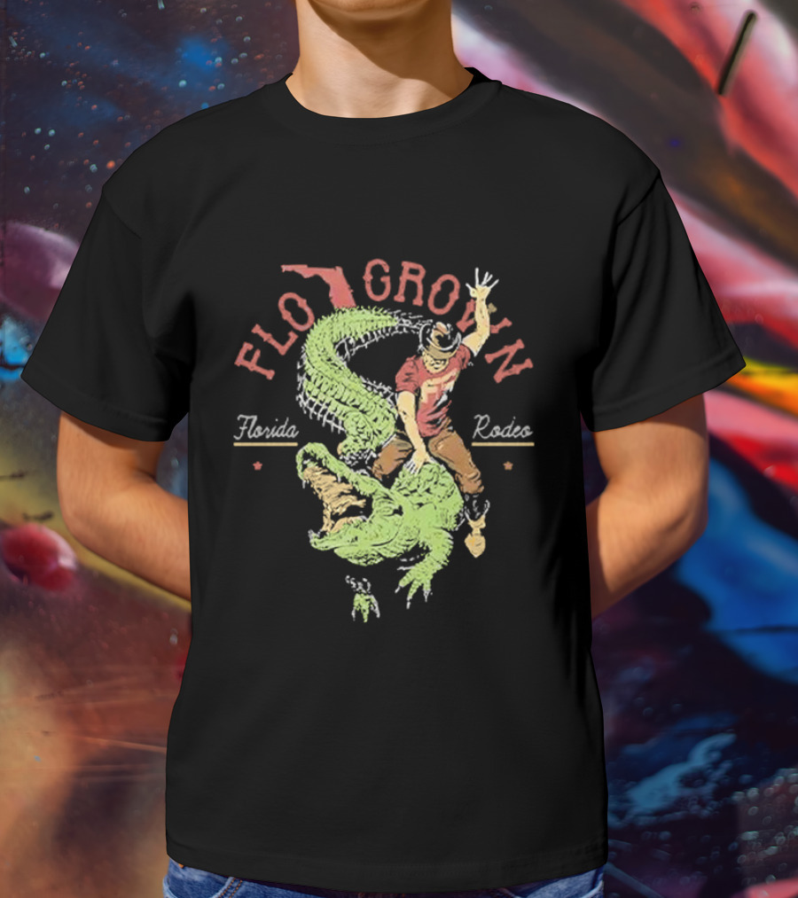FLO GROWN Florida Rodeo Cowboy Riding Alligator T-Shirt