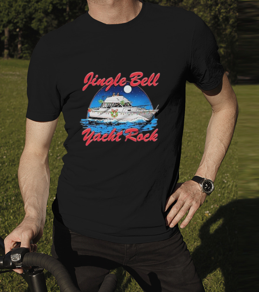 Jingle Bell Yacht Rock Christmas Boat With Holiday Wreath And Lights T-Shirt