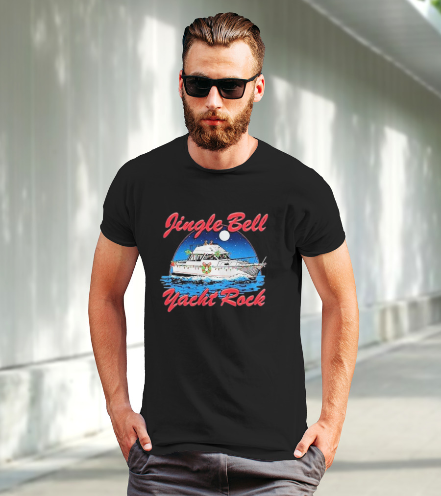 Jingle Bell Yacht Rock Christmas Boat With Holiday Wreath And Lights T-Shirt