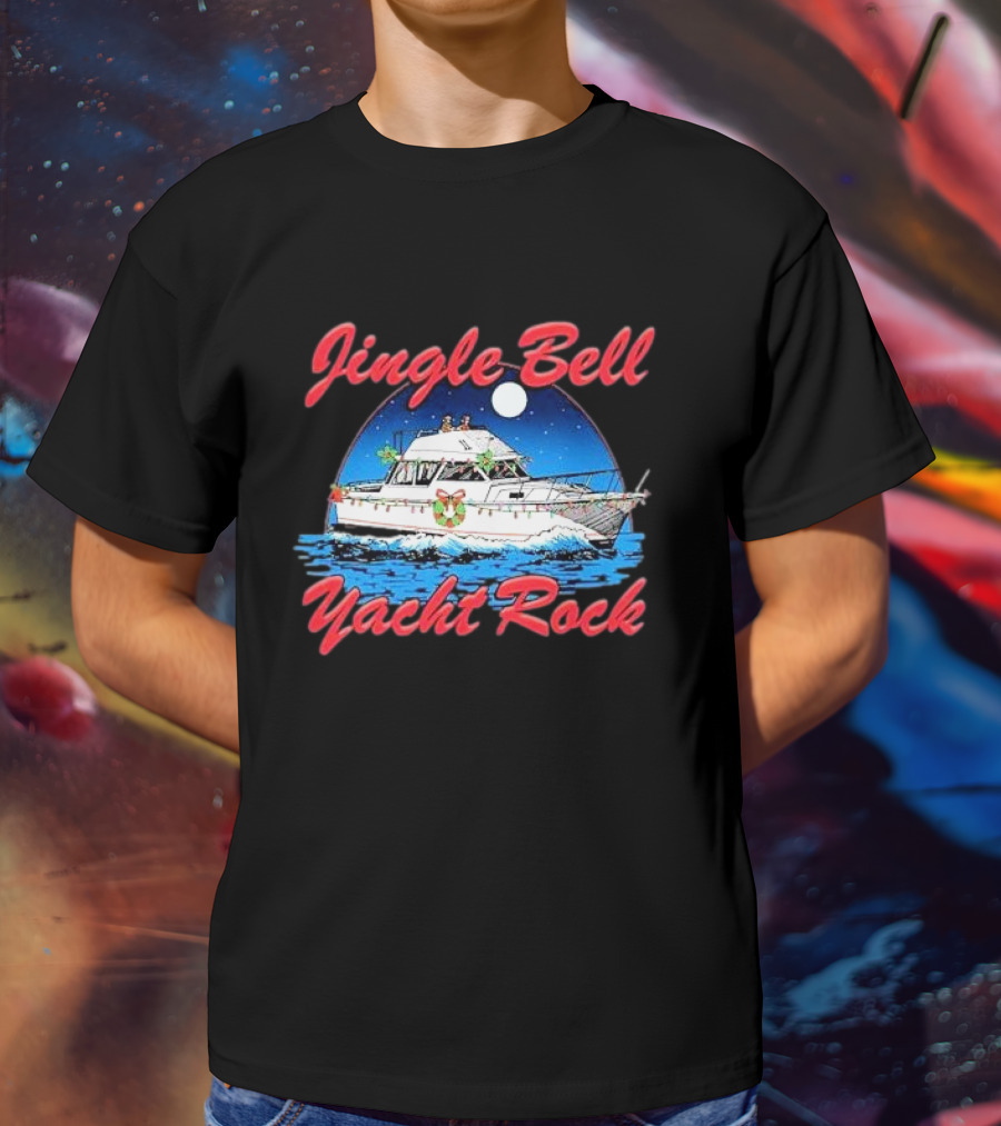 Jingle Bell Yacht Rock Christmas Boat With Holiday Wreath And Lights T-Shirt