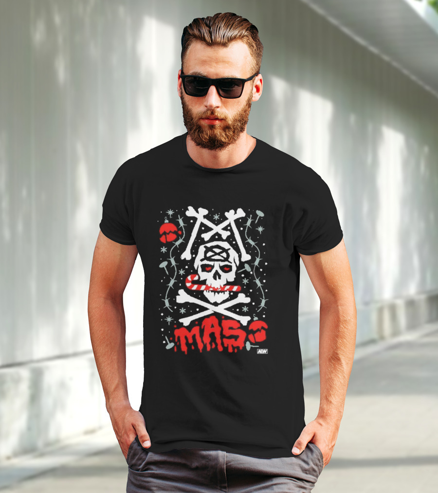 AEW Jon Moxley Xmas Skull Candy Cane Holiday T-Shirt