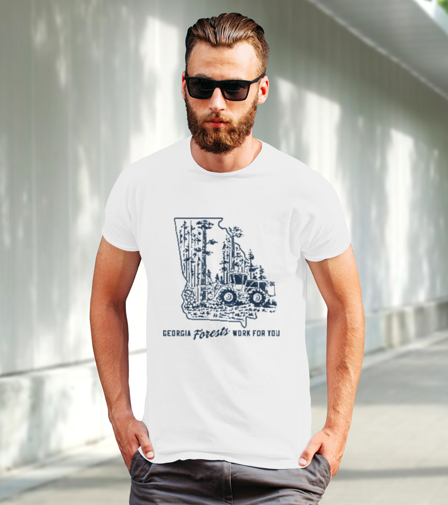 Georgia Forests Work For You Tractor In State T-Shirt