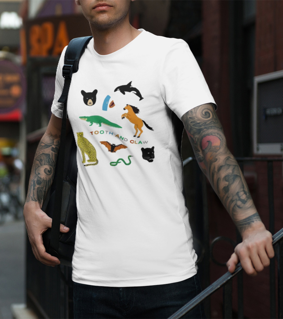 Tooth And Claw Animals Bear Shark Dolphin Horse Crocodile Cheetah Bat Snake Panther Pigment Plum T-Shirt