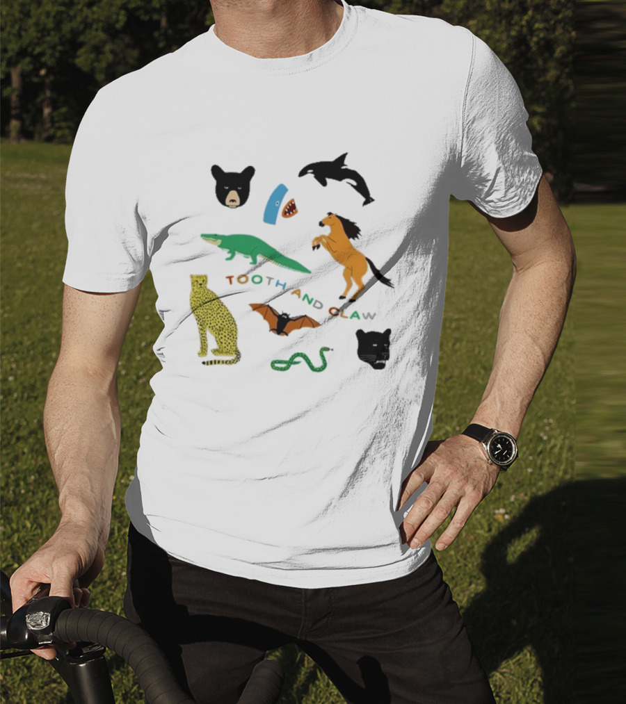 Tooth And Claw Animals Bear Shark Dolphin Horse Crocodile Cheetah Bat Snake Panther Pigment Plum T-Shirt