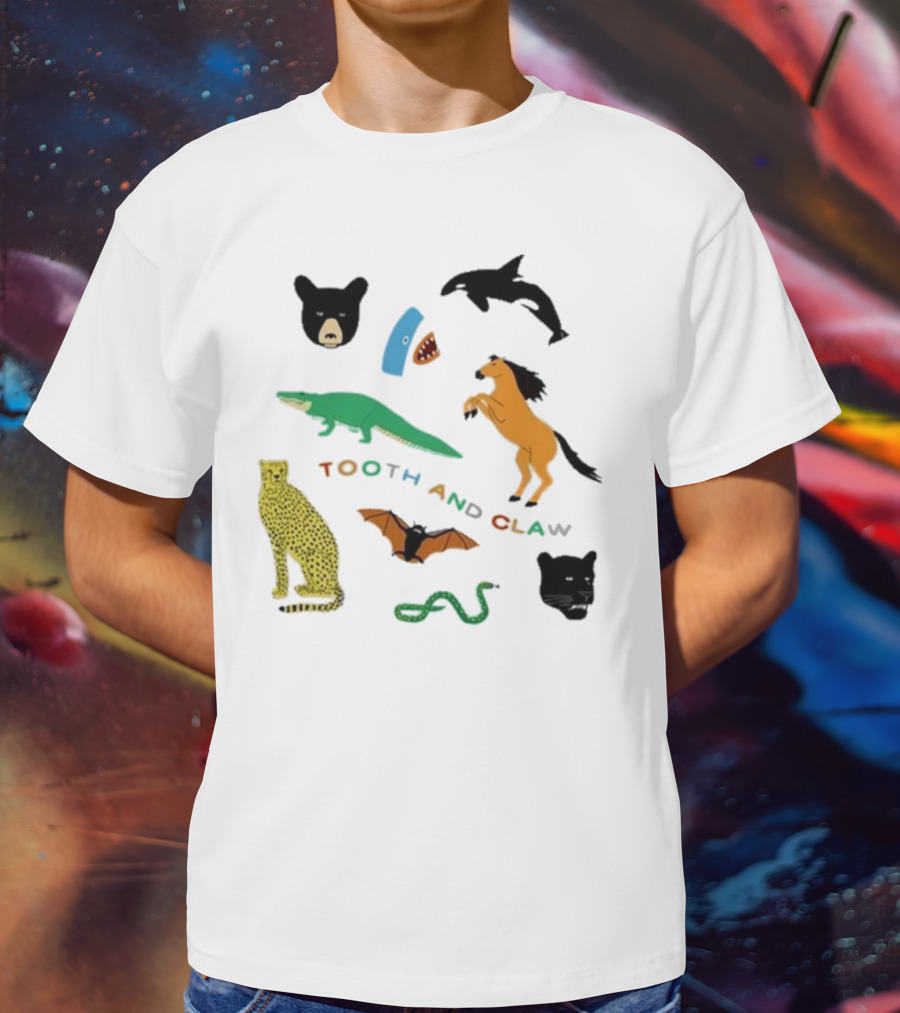 Tooth And Claw Animals Bear Shark Dolphin Horse Crocodile Cheetah Bat Snake Panther Pigment Plum T-Shirt