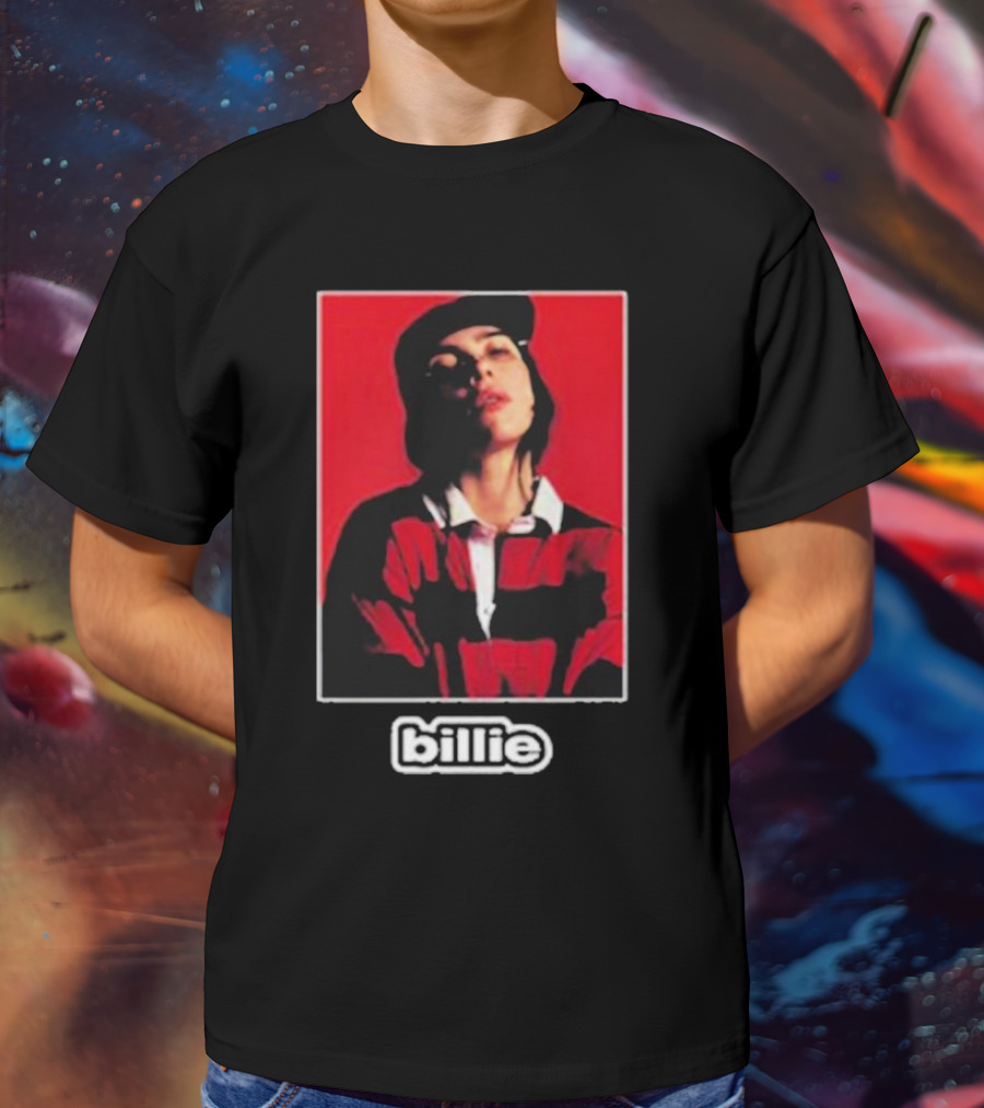 Billie Eilish Red Black Striped Shirt Photo Billie T-Shirt