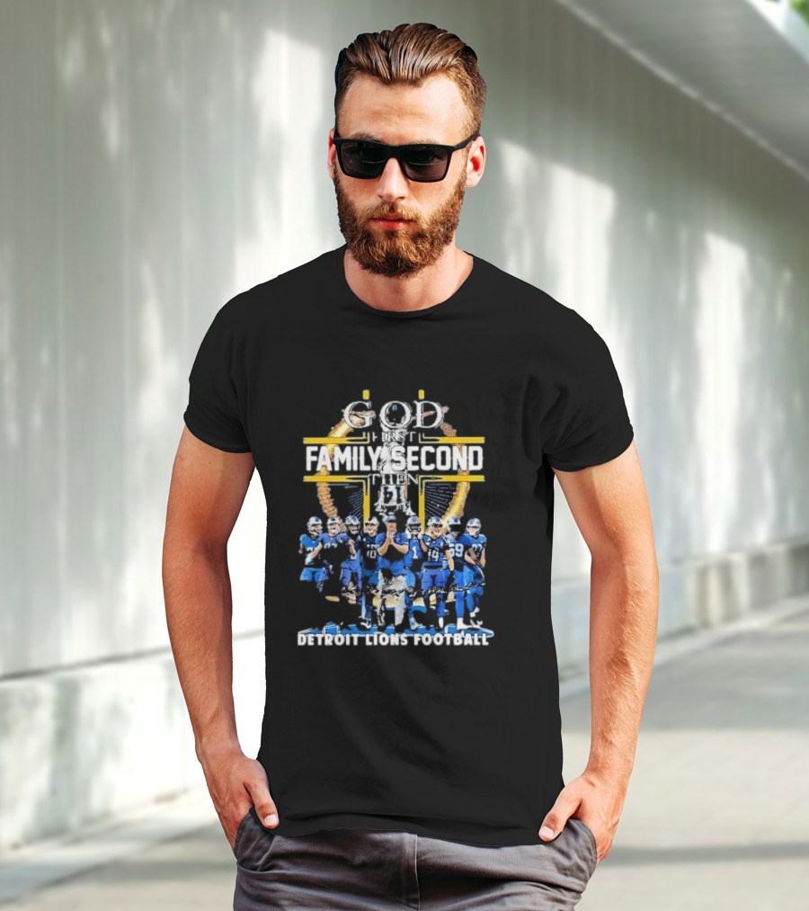 God First Family Second Then Detroit Lions Football St. Brown Headstand T-Shirt