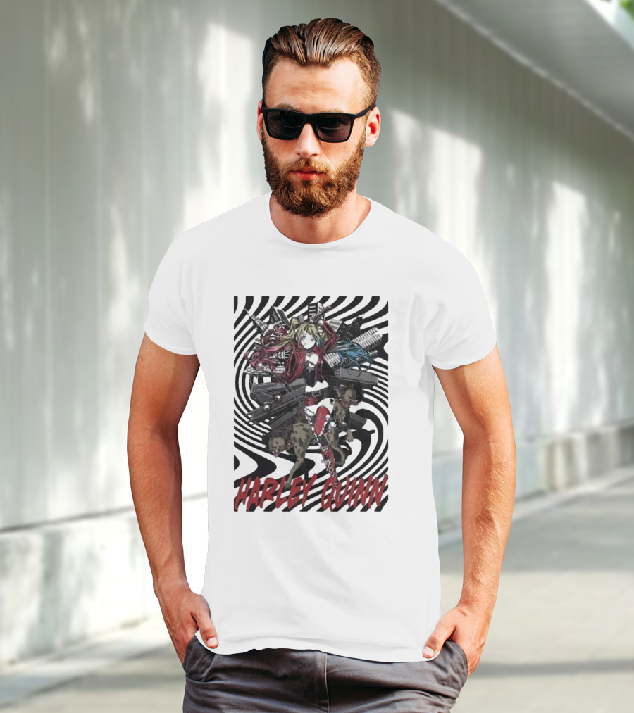 HARLEY QUINN Black And White Spiral With Hyenas T-Shirt