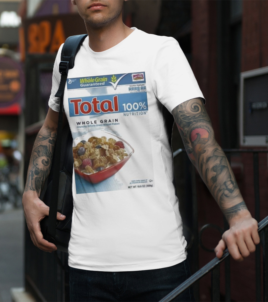 Total 100% Nutrition Whole Grain Crunchy Wheat Flakes Breakfast Cereal Box T-Shirt