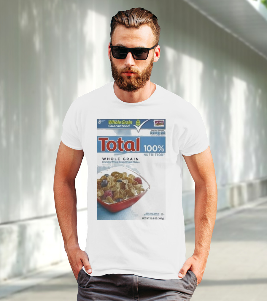 Total 100% Nutrition Whole Grain Crunchy Wheat Flakes Breakfast Cereal Box T-Shirt