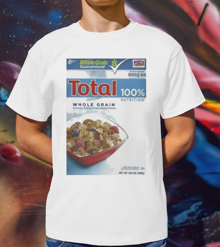Total 100% Nutrition Whole Grain Crunchy Wheat Flakes Breakfast Cereal Box T-Shirt