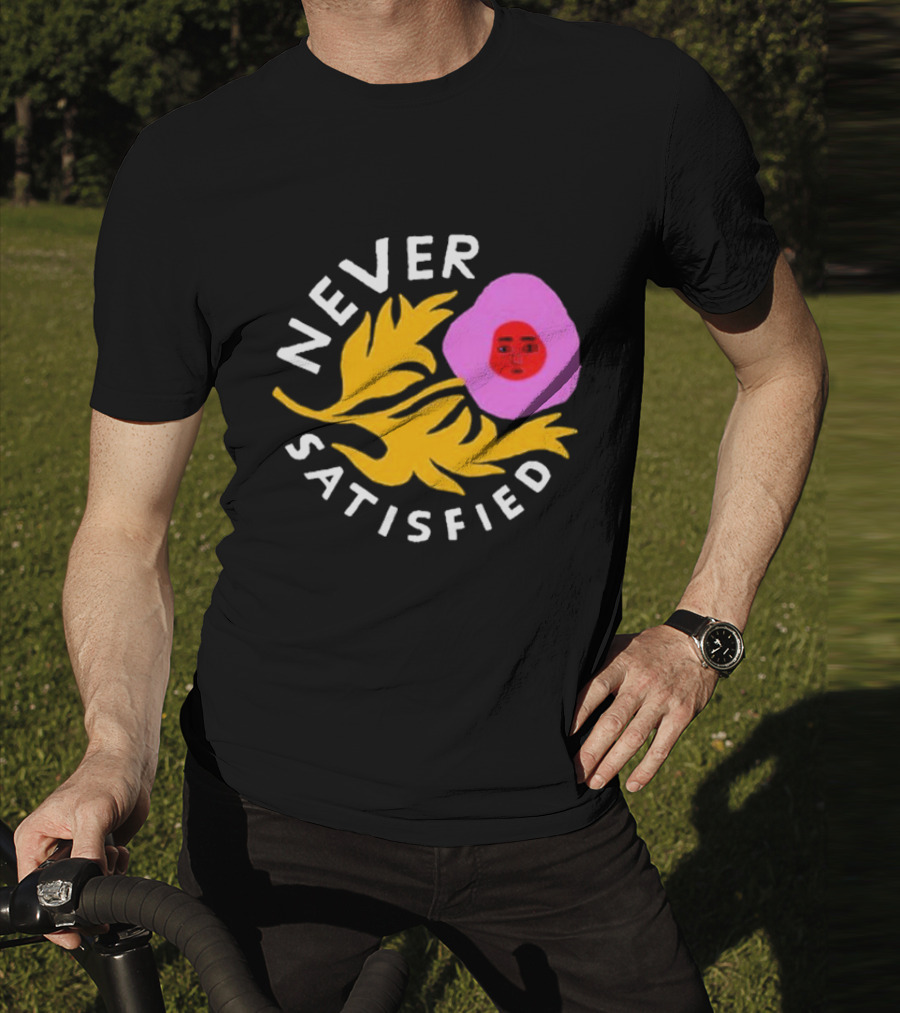 Never Satisfied Pink Mask Face With Yellow Leaves T-Shirt