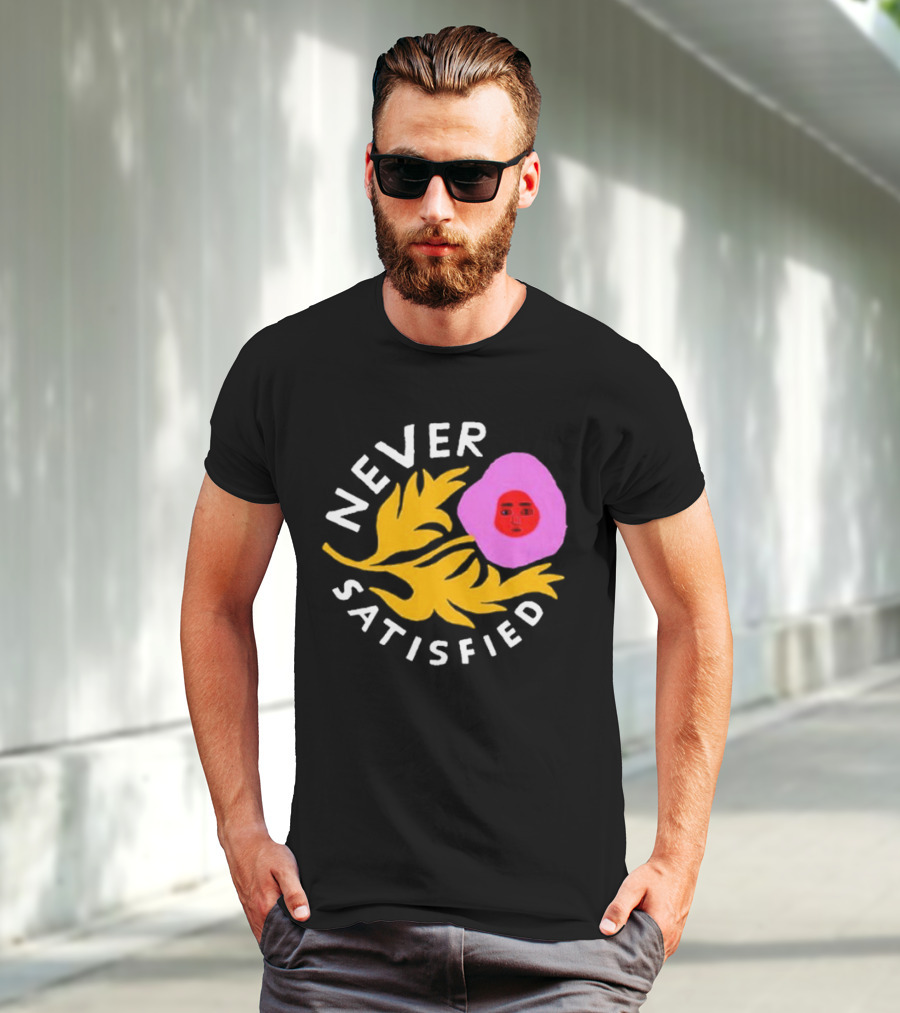 Never Satisfied Pink Mask Face With Yellow Leaves T-Shirt