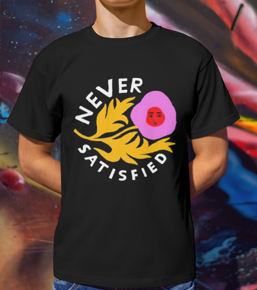 Never Satisfied Pink Mask Face With Yellow Leaves T-Shirt