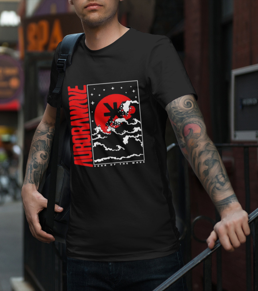 Aurora Wave Year Of The Wave Red Sun Clouds Stars T-Shirt