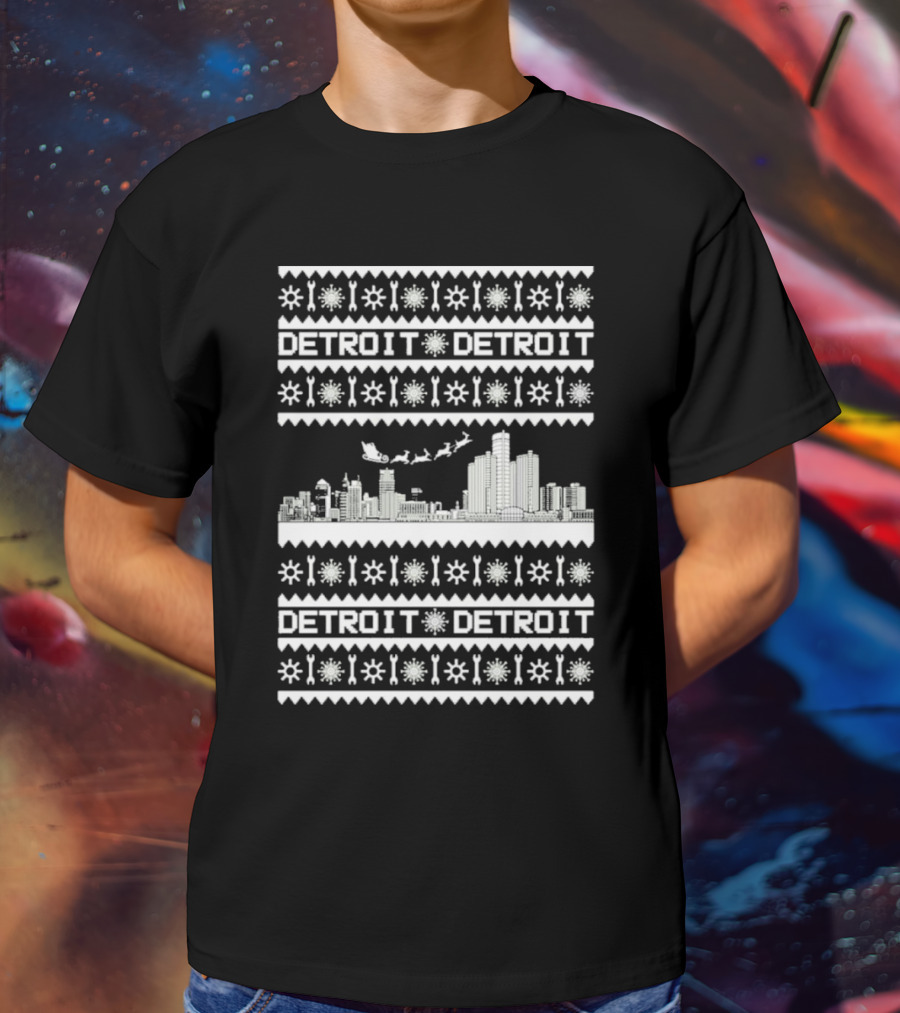 Detroit Skyline Christmas Snowflakes Santa Detroit T-Shirt
